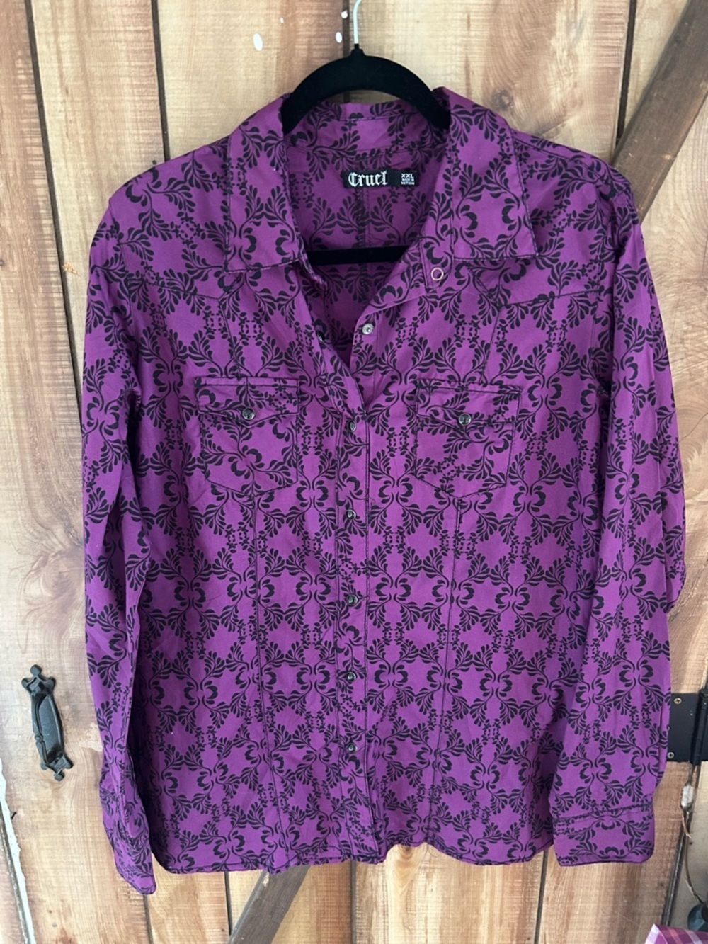 Cruel ‎ Women's XXL Western Snap Button Long Sleeves Blouse Purple Cowgirl
